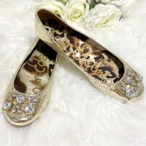 Sam Edelman Caper Gold Snakeskin Print Rhinestone Flats